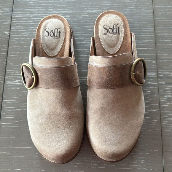 Sofft Beige and Brown Mules with Buckle - Picture 3 of 12